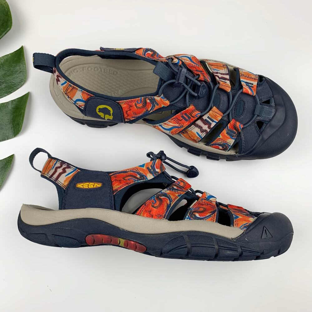 Keen Men's Navy Blue Orange Patterned Sandals Mens US 11